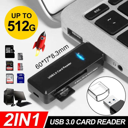 2 In 1 USB 3.0 Card Memory Reader High Speed SD SDHC SDXC Micro Writer Adapter - Aimall