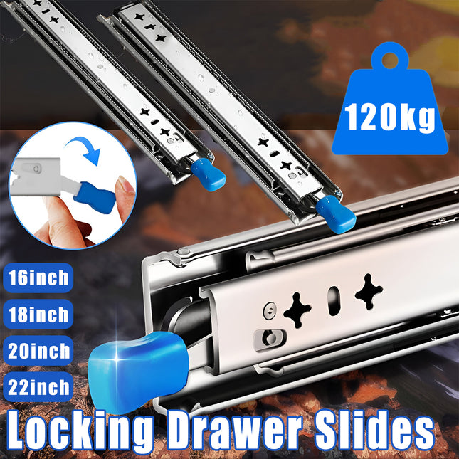 1 Pair Locking Drawer Slides Heavy Duty 120kg Runners Trailer 16 18 20 22 Inch