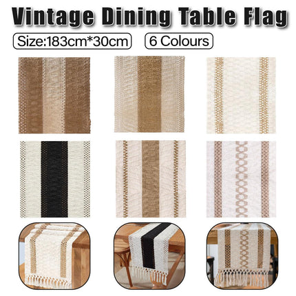 Cotton Linen Table Runner with Knot Tassel Bed End Towel Long Tablecloth Mat
