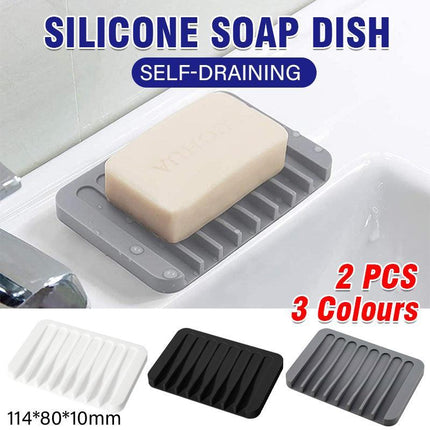 2X Silicone Soap Dish Soap Holder Rack Tray Plate Saver Storage For Bathroom new - Aimall
