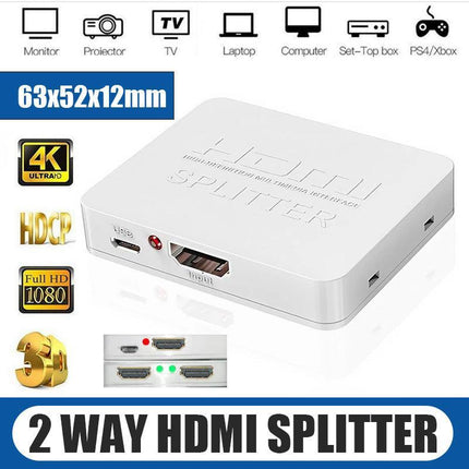 HDMI 1In 2Out 1080P 4K HDCP Stripper Splitter Power Signal Amplifier White - Aimall