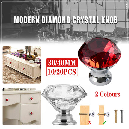 Door Knobs Handles Clear Crystal Diamond Glass Kitchen Cupboard Cabinet Pulls 40MM