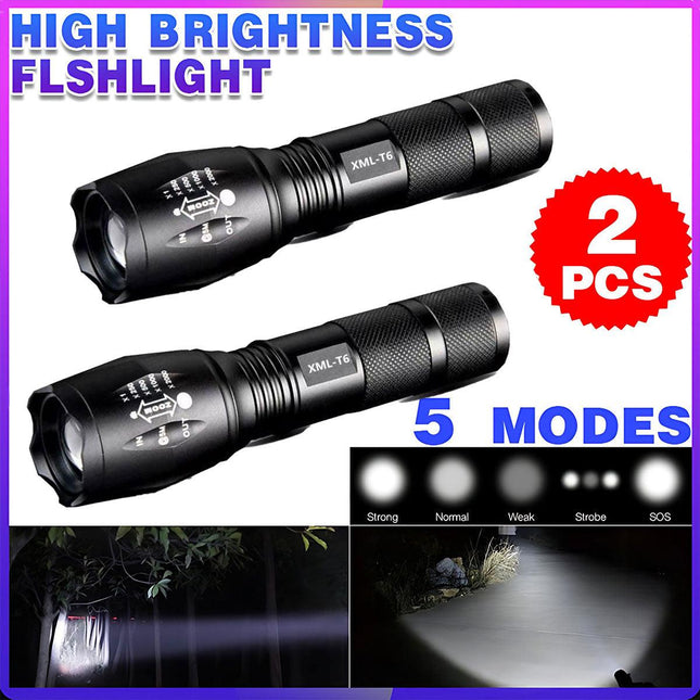 2X Powerful 900LM Tactical 5 Mode Zoom Flashlight LED Focus Torch