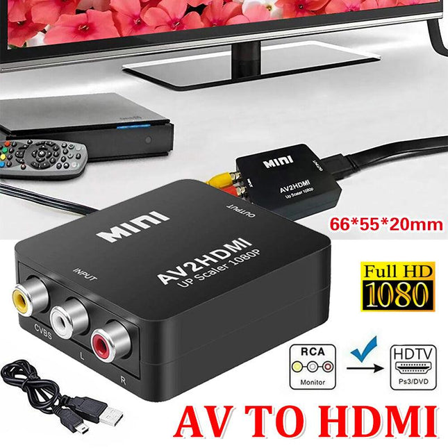 Composite AV CVBS 3RCA to HDMI Video Cable Converter 1080p Upscaling Black - Aimall