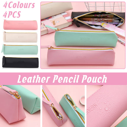 4PCS PU Leather Pen Pencil Case Makeup Cosmetic Bag Portable Storage Pouch AU