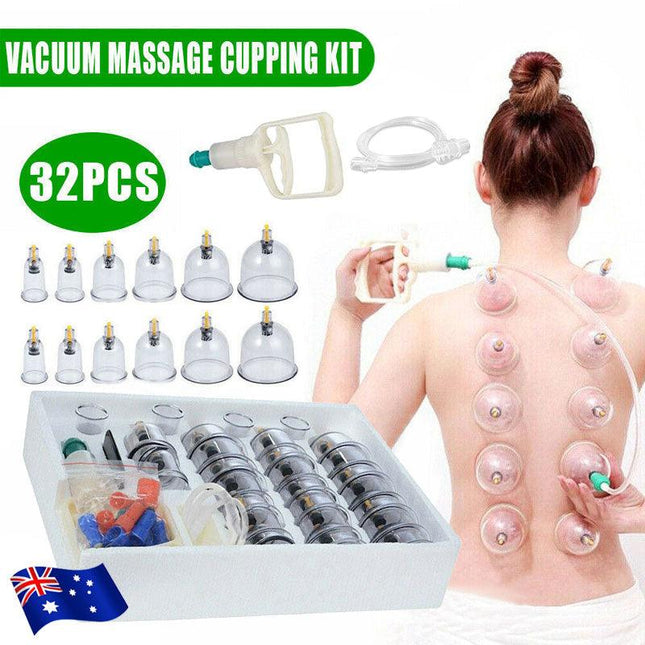 32 Cups Set Vacuum Cupping Suction Massager Kit Massage Acupuncture Pain Relief