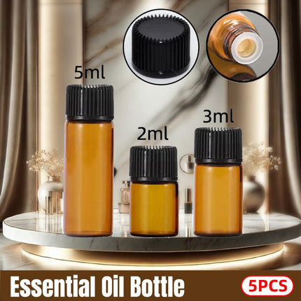5pcs 2ml-5ml Amber Glass Orifice Reducer Bottles Sample Vial Dram Essential Oils
