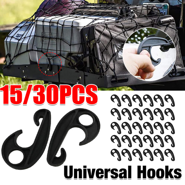 15/30pcs Heavy Duty Luggage Net Hooks Cargo Tie Down Straps Bungee Cord Clips