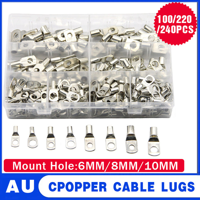 240Pcs 4WD Cable Lug Ring Battery Copper Tube Connector Kits Terminal Crimper
