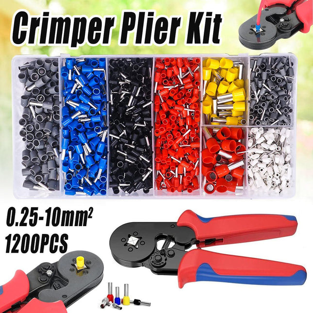 Bootlace Ferrule Crimper Set 1201x 0.25-10mm² Cord End & Ratchet Plier Crimping Kit