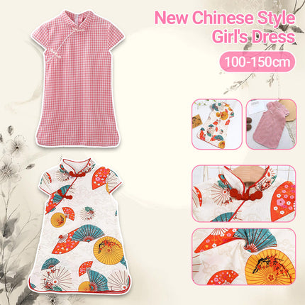Ethnic Style Lady Tang Suit Dress Printed Cheongsam for Girls
