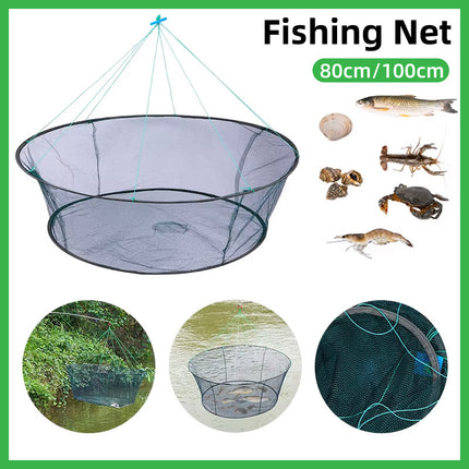 Open Folding Fishing Net Round Fishnet Portable Fish Pocket for Outdoor Angling