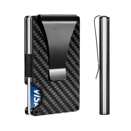 Men Slim Carbon Fiber Credit Card Holder RFID Blocking Metal Money Clip Wallet - Aimall