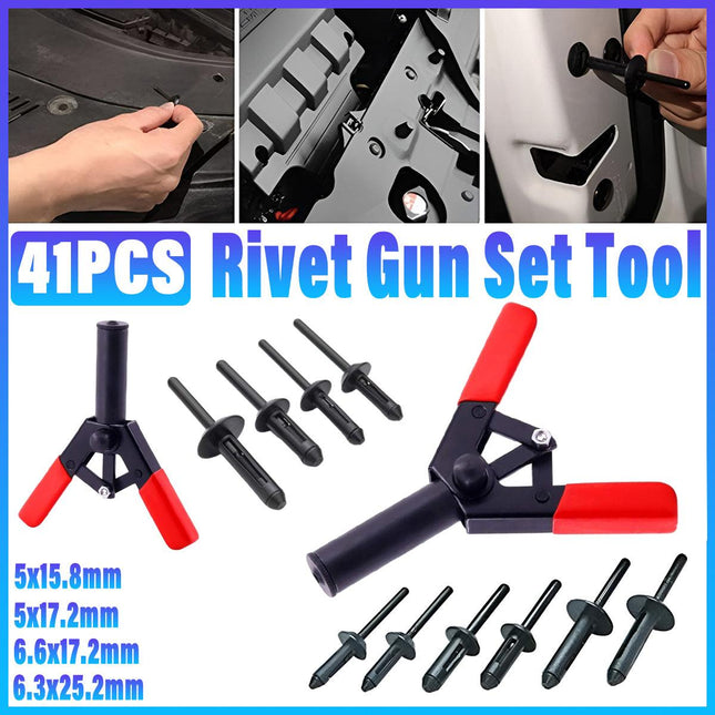 41 Piece Plastic Rivet Gun Set Quick Release Polyethylene Riveting Tool Kit
