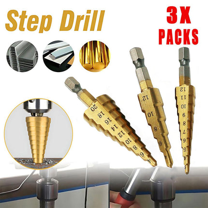 3X Large HSS Steel Step Cone Drill Titanium Bit Set Hole Cutter 4-12/20/32mm