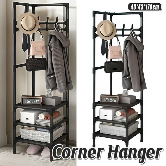 Corner Coat Clothes Stand Rack Hat Shoes Racks Thicken Hanger Shelf Organizer