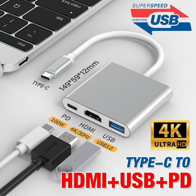 USB-C HDMI USB 3.0 Adapter Converter Cable 3 in 1 Hub For MacBook Pro iPad TypeC - Aimall