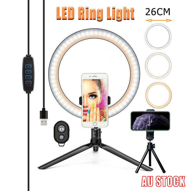 10”LED Dimmable Ring Light with Selfie Tripod for Makeup & Live Streaming
