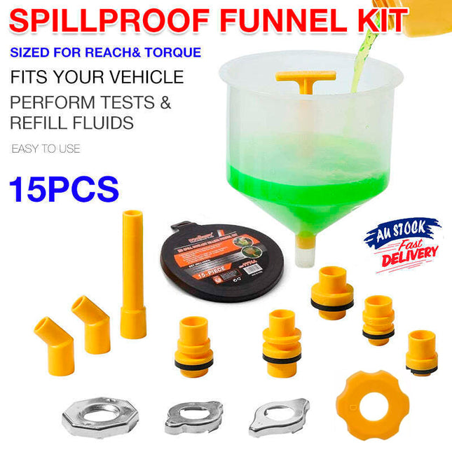 15pcs Spill Proof Radiator Coolant Refilling Funnel Kit Car Universal Adaptor
