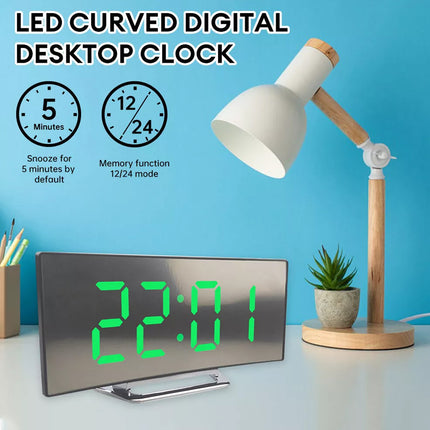 Electronic Alarm Clock LED Display Screen Curved Design Digital Clock Bedroom