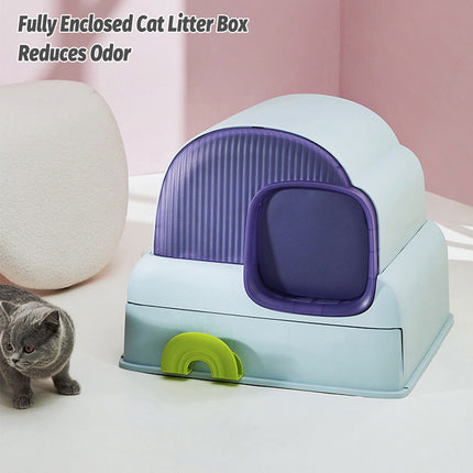 Fully Enclosed Cat Litter Box Cloud House Cat Toilet Odor Control Easy Cleaning