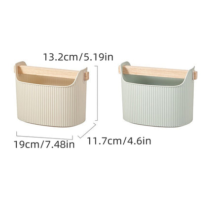 Desktop Storage Box 2PCS Ribbed Solid Wood Handle Cream Mint Home Bathroom