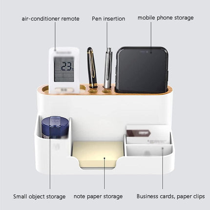 Office Organizer Pen Holder with Slots for Pens Phone Cards Remote Sticky Notes
