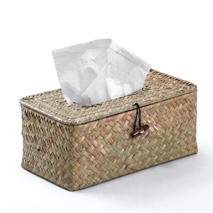 Handmade Woven Tissue Box Natural Material Storage Basket Living Room Decor