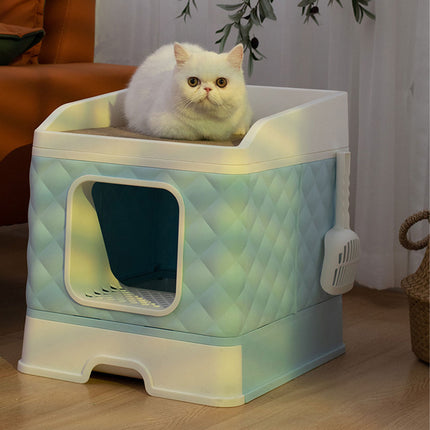 Cat Litter Box Large Capacity Drawer Type Design Enclosed Toilet for Indoor Pet
