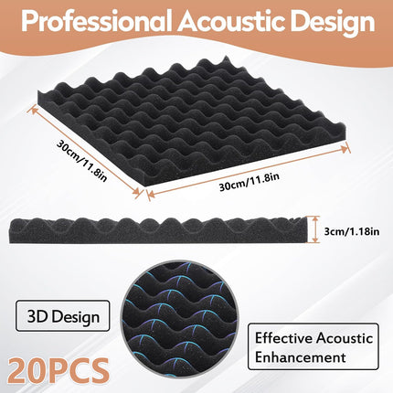 20pcs Acoustic Foam Wall Panels Studio Sound Stop Absorption Proofing Insulation