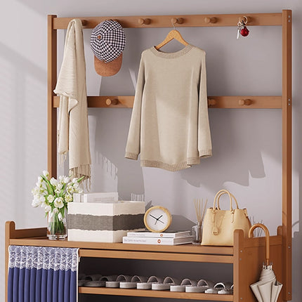 Multifunctional Bamboo Shoe Rack with Curtain for Entryway Shoes Hats Clothes