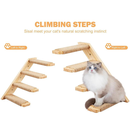 4 Step Cat Climbing Shelf Wall Mounted Perch Scratching Post Ladder Platform
