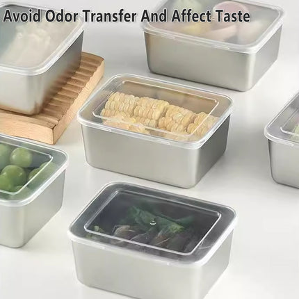 6pcs Stainless Steel Food Container Set Sealed Lid Fruit Vegetable Storage Box