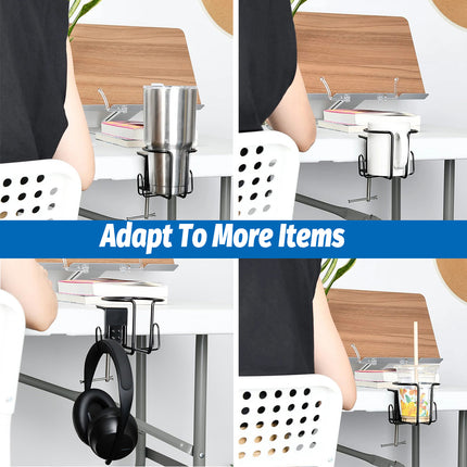 Clip-On Table Cup Holder Metal Cup Tray Adjustable Clip Anti-Slip Base Stable