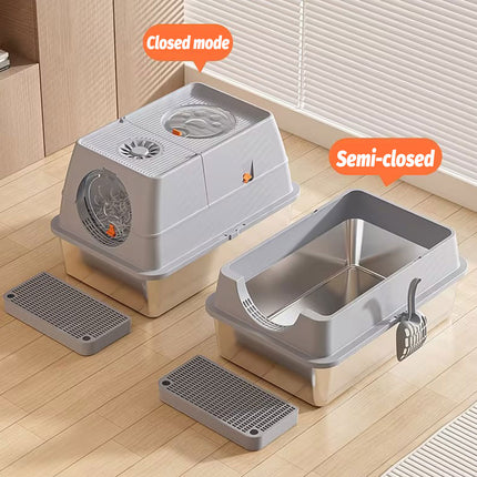 Cat Litter Box Fully Enclosed Flip Top Design Large Size Covered Toilet for Pets