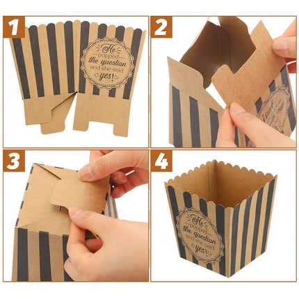 48pcs Popcorn Boxes Striped Paper Retro Candy Containers Movie Party Birthday