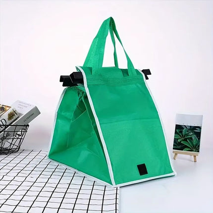 4 x Reusable Supermarket Shopping Trolley Clip-on Large Foldable Grab Handle Bag