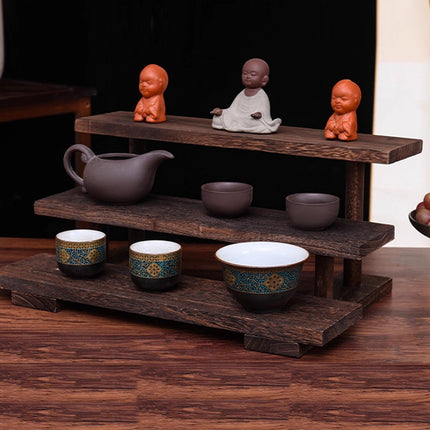 Solid Wood Step Shelf Display Rack Rustic Style Sturdy Durable Space Saving