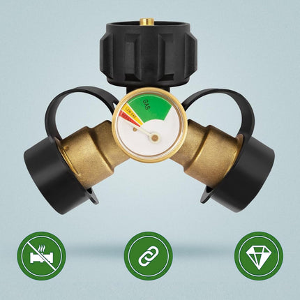 2-Way LPG Adapter-Propane Distributor Propane Tank Y-Splitter Adapter With Gauge