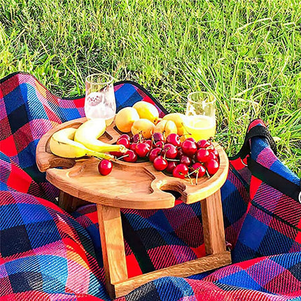 Wooden Portable Dining Table Outdoor Picnic Snack Fruit Serving Foldable Tray