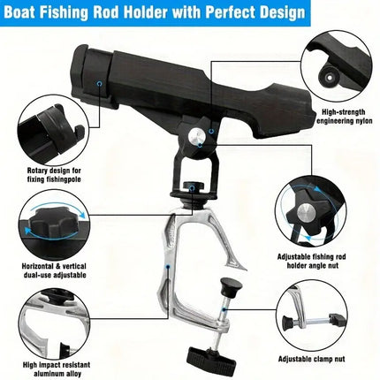 Adjustable Rotating Fishing Rod Holder Mount for Kayak Canoe Boat Rail Clamp