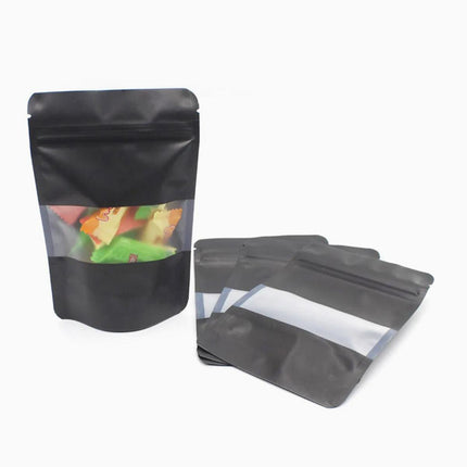 50pcs Black Food Storage Window Self Sealing Bags Plastic Packaging Pouches