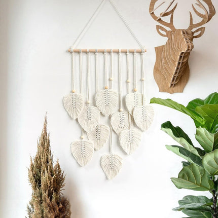 Hand Woven Cotton Cord Leaf Tapestry Bohemian Decorative Wall Hanging Home Art
