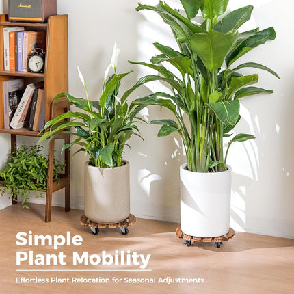 Round Swivel Caster Wooden Planter Stand Plant Pot Base for Plant Moving