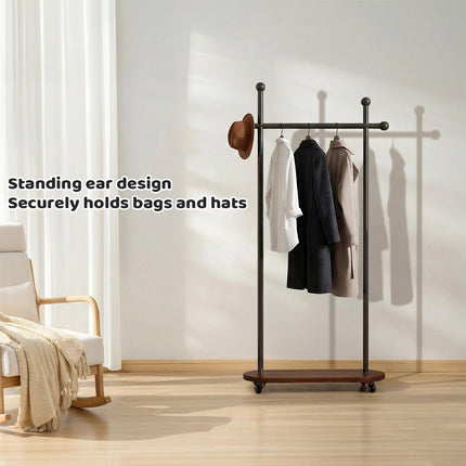 Portable Clothes Rack 60x30x175cm Metal Frame Wood Base Wheels for Bedroom