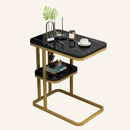 Modern Living Room Side Table 2 Tier with Rounded Corners Easy to Clean Sturdy