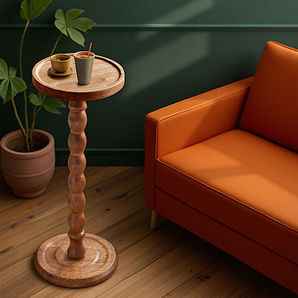 Vintage Solid Wood Side Table Small Round Table Sturdy Anti Slip Easy Clean