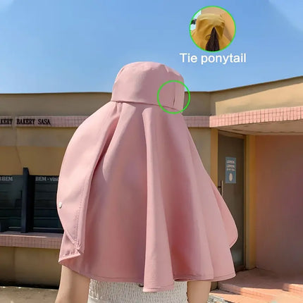 Women Summer Sun Protection Hat Large Brim Face Cover Shawl UV Protection Cap