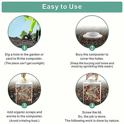 Worm Composting Bin PVC Tube Odor Sealing Garden Composter for Lawn Flower Pot