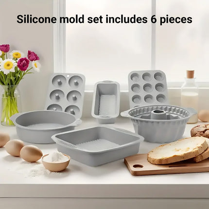 6PCS Silicone Cake Mould Set Baking Pans Nonstick Cupcake Cookie Tools Reusable